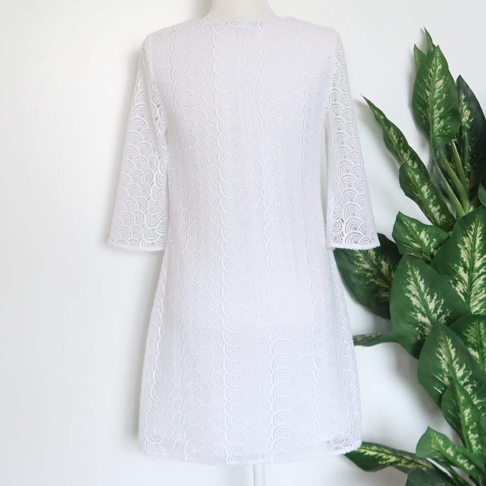 Diane von Furstenberg Martina White Lace 3/4 Sleeve Shift Mini Dress Size 0 - Picture 10 of 16